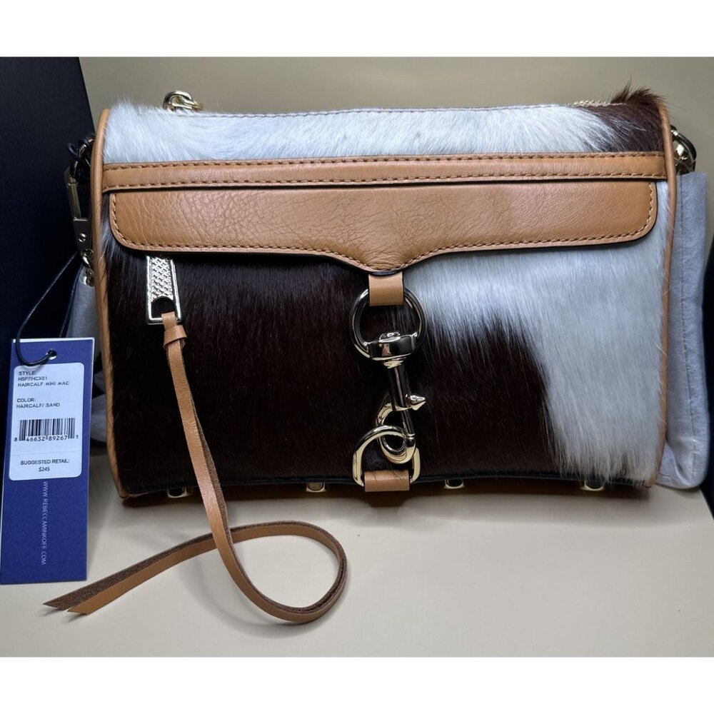 Rebecca Minkoff Haircalf/Sand Mini Mac Purse W/Leather & Gold Chain Strap